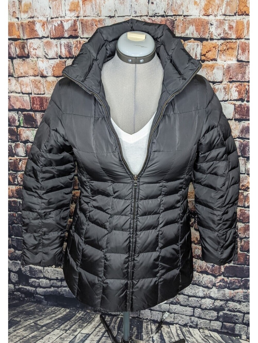 ANDREW MARC Black Down Insulated Coat Jacket Women Small Quilted Long Mid Winter